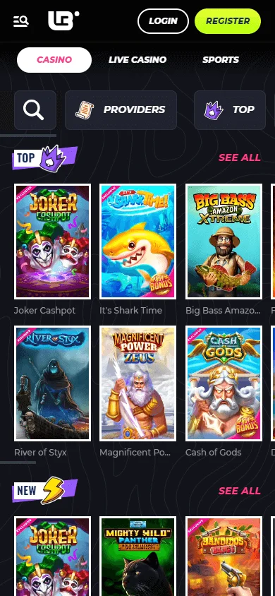 Lunubet Casino mobile browser games interface with casino categories